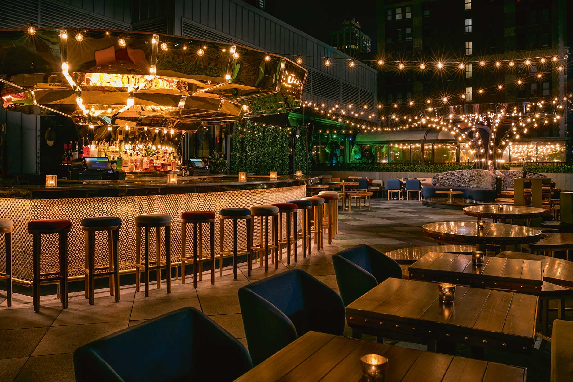 Moxy Times Square hotel bar at night