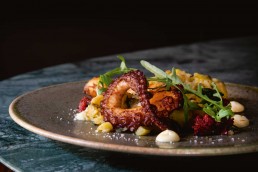Laurent Tourondel's grilled octopus dish in Laurent at Café Royal