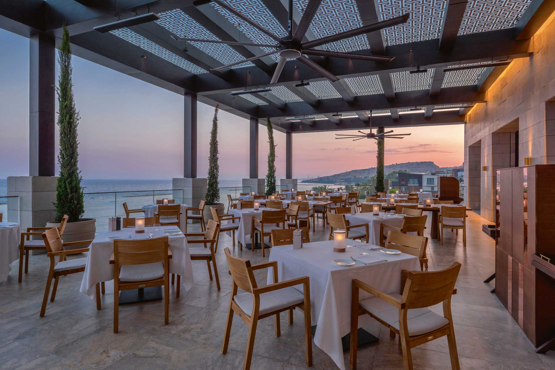 The terrace at Ristorante Locatelli overlooks the Mediterranean and Limassol