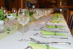 Hotel banqueting tables laid out for service