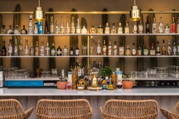 Fully stocked backbar at Bekeb in the Casa Hoyos hotel